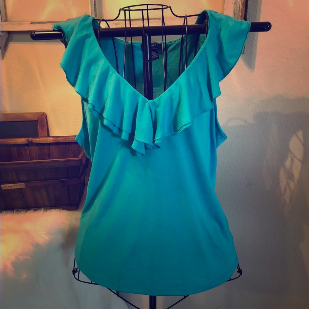 Teal Chaps Ruffled Top